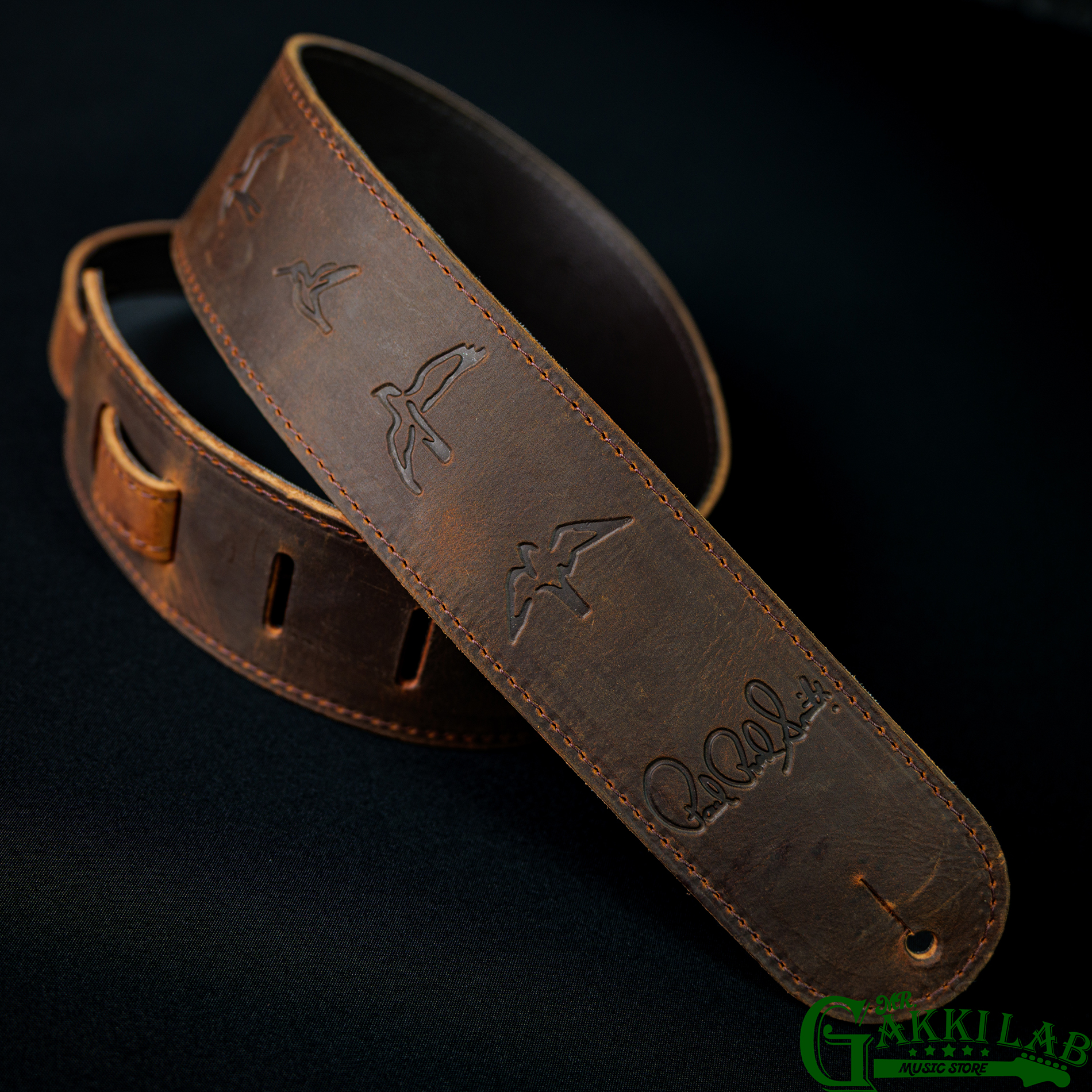 PRS Distressed Brown Leather Birds Strap