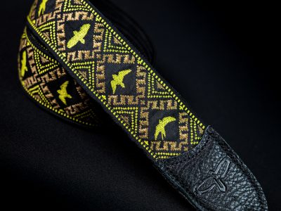 PRS Jacquard Hootenanny Style Guitar Strap Yellow & Black Birds
