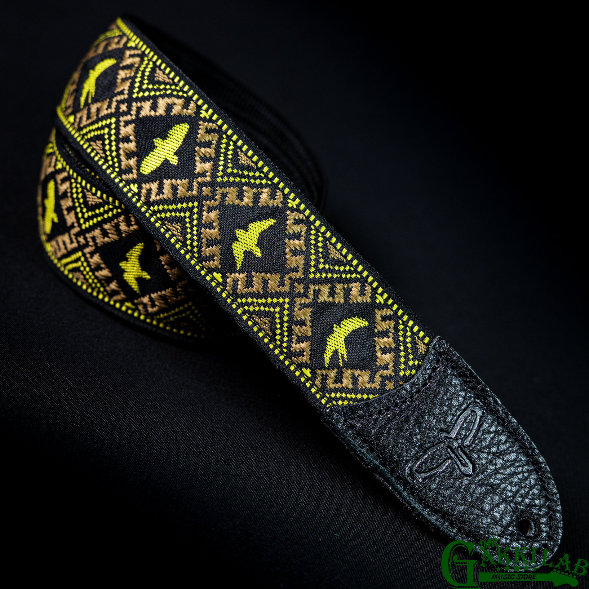 PRS Jacquard Hootenanny Style Guitar Strap Yellow & Black Birds