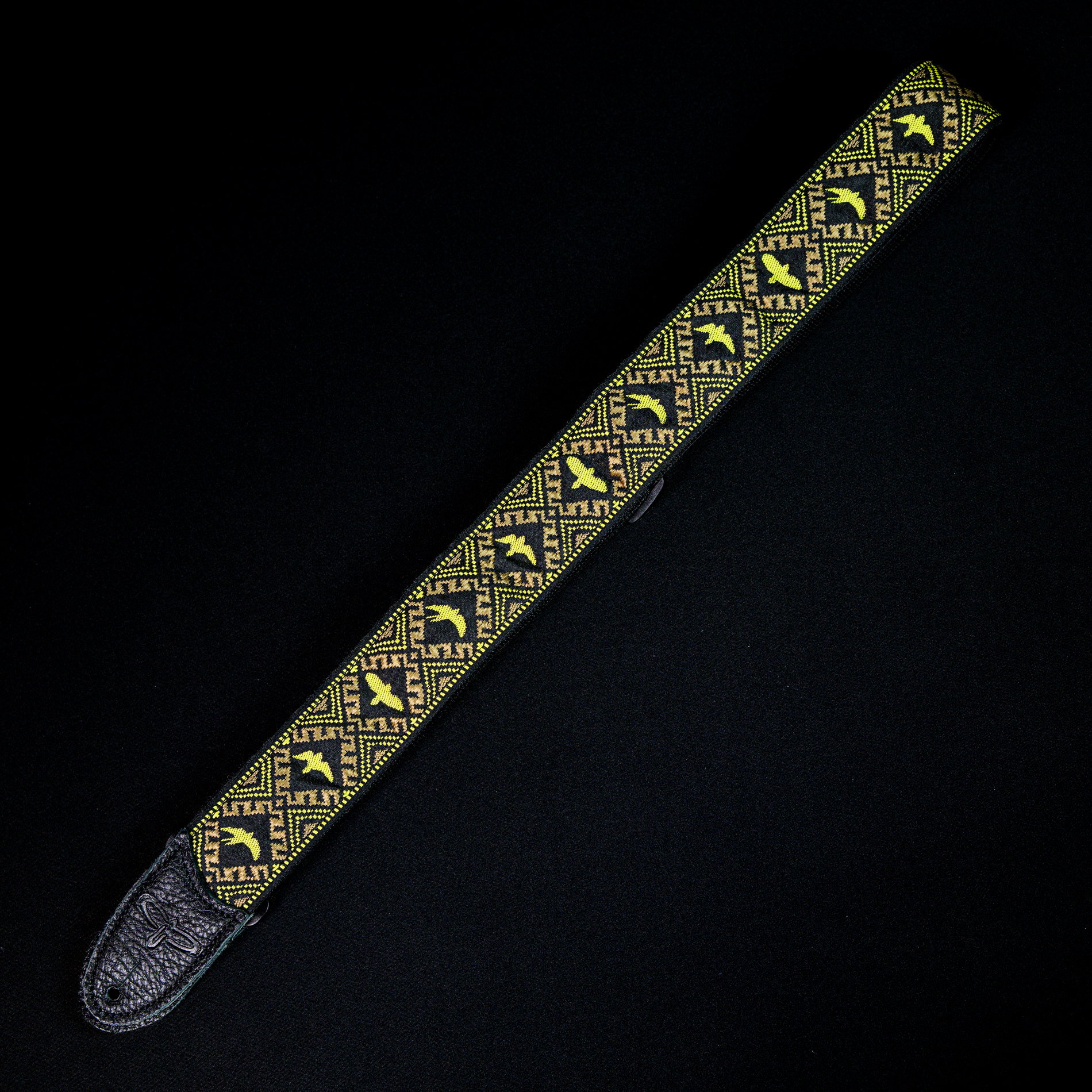 PRS Jacquard Hootenanny Style Guitar Strap Yellow & Black Birds