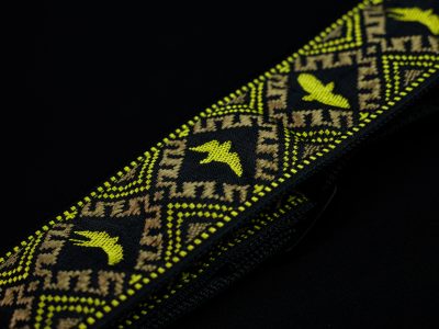 PRS Jacquard Hootenanny Style Guitar Strap Yellow & Black Birds