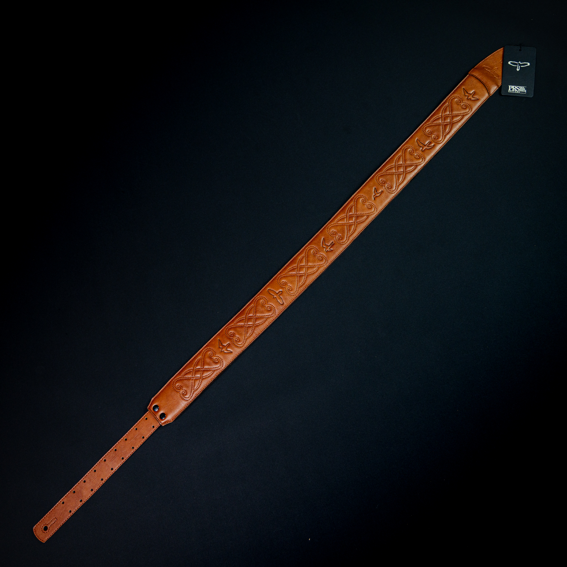 PRS 2.4" Padded Guitar Strap w/RAS Custom Leather (Faux) Birds Tan