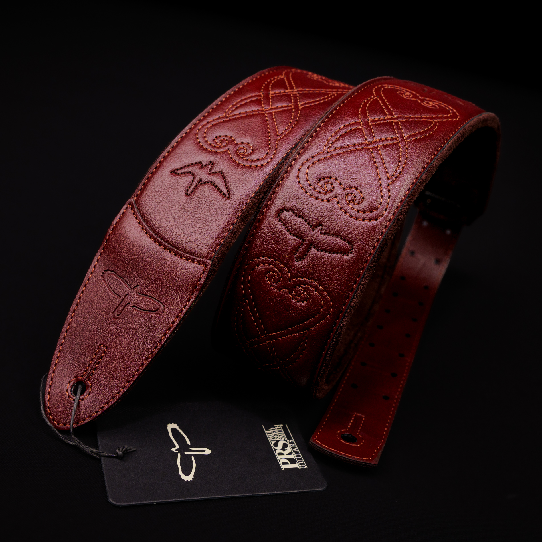 Paul Reed Smith(PRS) 2.4inch Padded Guitar Strap w/RAS Custom Leather (Faux) Birds Sanguine